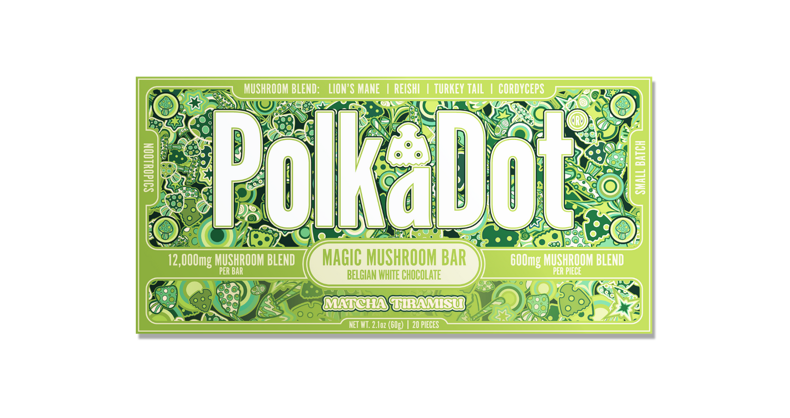 White Chocolate Matcha Tiramisu Chocolate Bar (12,000 MG) by Polkadot